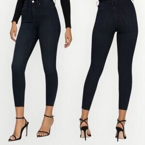 Good American Good Waist Size 2/26 Tapered Leg Denim Jeans Raw Hem in Blue631